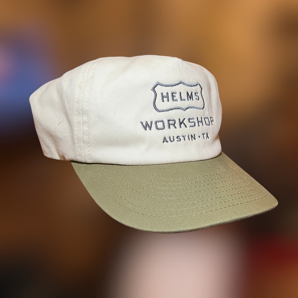 Helms Workshop Austin TX Hat Mens OS Snapback Cream Green Weld USA Made In USA‎ - Picture 2 of 6